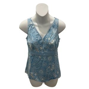 Ann Taylor Loft Blue Sleeveless Floral V-Neck Top